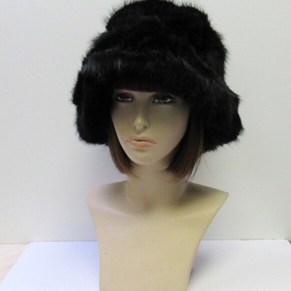 Women's Black Warm Soft Cozy Stylish Faux Fur Fuzzy Winter Bucket Hat NEW - Picture 5 of 7